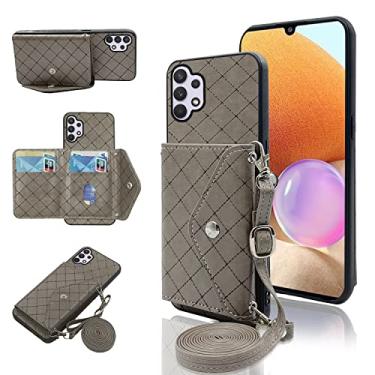 Imagem de Capa carteira compatível com Samsung Galaxy A32 5G 2021 de 6,5 polegadas com alça de ombro transversal e suporte de couro para celular Gaxaly M32 G5 Galaxies A 32 32A S32 SM-A326U A326U Cinza