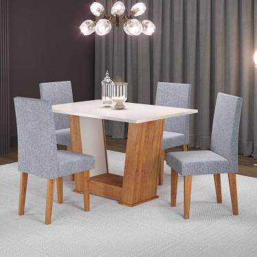 Imagem de Mesa de Jantar 4 Lugares Floripa/Venus Marrom/Blonde/Linho/Inox - Viero Móveis