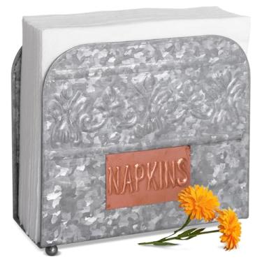 Imagem de Suporte de guardanapo galvanizado de Outono, perfeito para mesa de cozinha de fazenda | Suporte de guardanapo rústico vertical para decoração de país | Linda etiqueta em relevo e cobre para adicionar calor à fazenda