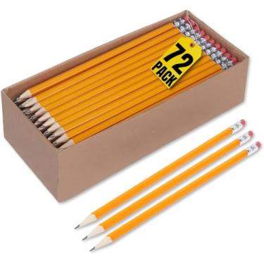 Imagem de 1InTheOffice Lápis pré-afiados nº 2, lápis com borracha, 2 HB, caixa de madeira, chumbo preto, barril amarelo, pacote com 72