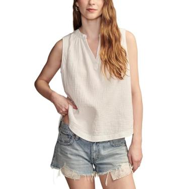 Imagem de Lucky Brand Camisa feminina sem mangas popover, Branco brilhante, M