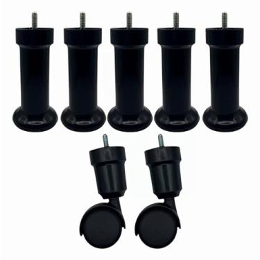 Imagem de Kit 7 Pés Para Cama Box ou Baú Casal Preto C/ 5 Fixos E 2 Giratórios