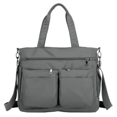 Imagem de Bolsa Feminina Alça De Ombro Sacola Grande Moderna Com Ziper Para Faculdade Trabalho Passeio (CINZA)