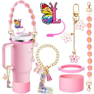 Imagem de Stanley Conjunto de acessórios de copo 6 peças para 850 g e 1,134 g, inclui tampa de capa de canudo de iniciais de silicone, bota, alça de alça de garrafa de água, anel de copo de borracha, pingente