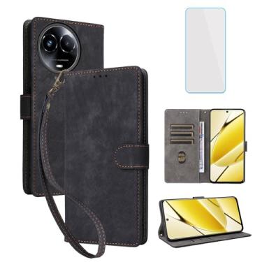 Imagem de IUQXU Capa carteira para celular Realme C67 5G / Realme 11X 5G / Realme 11 5G com protetor de tela [bloqueio RFID] Suporte de cartão de couro com suporte para celular feminino e masculino para RMX3780