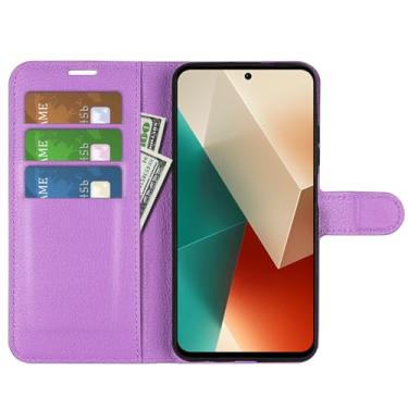 Imagem de Kezaizhe Capa flip para Xiaomi Redmi Note 13 5G carteira de couro PU capa protetora magnética para celular Redmi Note13 Folio Book Cover com suporte (roxa)
