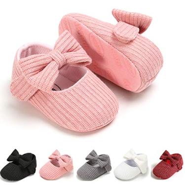 Imagem de Sapatilhas infantis Mary Jane Sapatilhas sociais Sola macia Sapatos para bebês meninas Sapatos para bebês Princesa Primeiros Passos, Bow Pink, 0-6 Months Infant