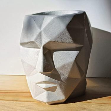 Imagem de ColaboraShop Vaso de cabeça geométrico feito à mão com face de cimento Cacti Suculento, Bonsai, suporte de planta, vaso de flores, pote de flores, recipiente moderno rústico minimalista, decoração de casa, cerâmica, jardim, peça central de presente