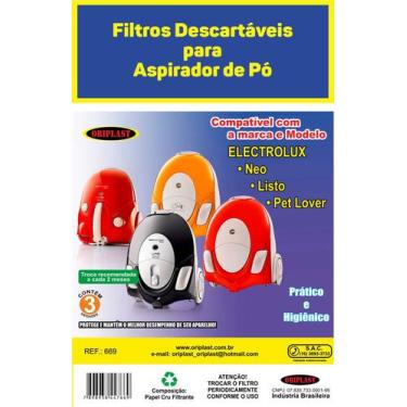 Imagem de Kit C/3 Filtro Saco Papel Aspirador de Pó Electrolux Neo Listo e Pet L