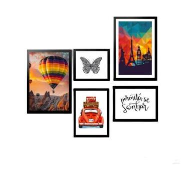 Imagem de Kit 5 Quadros Decorativos Com Molduras Permita-Se Viagem - D'Cora