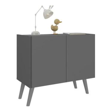 Imagem de Mesa de Cabeceira Retrô 2 Portas Multimóveis MP4133, Grafite/Cinza