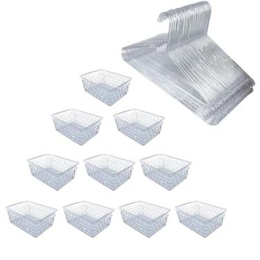 Imagem de Kit 25 Cabide Adulto Acrílico 10 Cestos Transparente16x12x6 - Apaje
