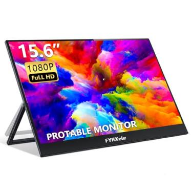 Imagem de Monitor portátil FYHXele com suporte dobrável - IPS 1080P FHD HDR de 15,6 polegadas, alto-falantes integrados, Mini-HDMI, entrada dupla USB-C, tela de viagem para laptop PC Telefone Switch Xbox