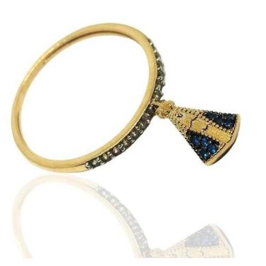 Imagem de Anel de ouro 18k cravejado com zircônias e pingente de Nossa Senhora A