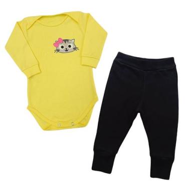 Imagem de Conjunto Bebê Body + Calça Gatinha Laço Pink Manga Longa  - Generic, G