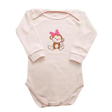 Imagem de Body Manga Longa Bebê Macaquinha Laço Rosa + Calça - Generic, G, Rosa