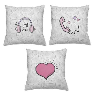 Imagem de Kit 3 Almofadas Decorativas Cheias 40 x 40 Fone Rosa - Deluzz