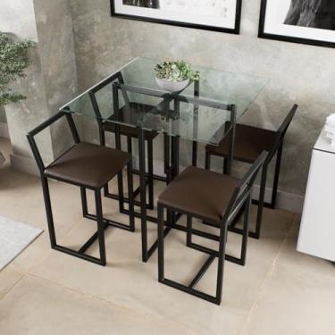 Imagem de Conjunto Mesa Vidro 4 Cadeiras Pequena Estofado Industrial Black (MARROM)