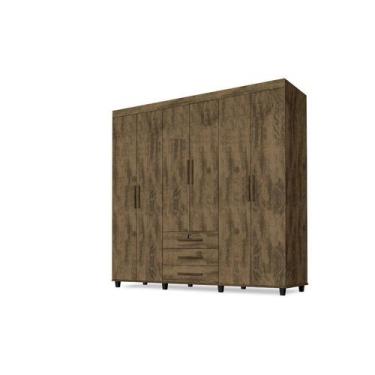 Imagem de Roupeiro casal 06 portas 3 gavetas com espelho cor Canela - TRIN.