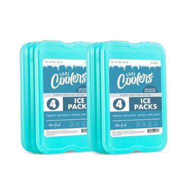 Imagem de Cool Coolers da Fit + Fresh, reutilizável e de longa duração XL Slim Ice Packs, pacotes frios para lancheiras, bolsas de gelo para lancheiras. Acessórios para refrigeradores para acampamento, praia, almoço e trabalho, pacote com 8, verde
