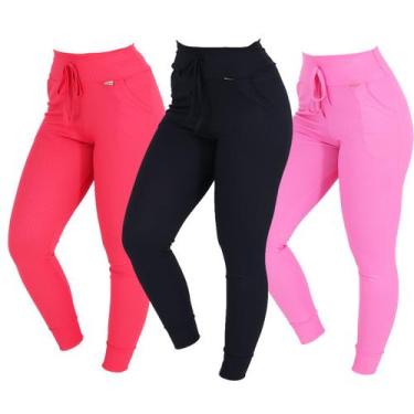Imagem de Kit 3 Calças Feminina Ribana com Bolsos Jogger - Click Mais Bonita 