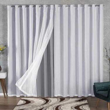 Imagem de Cortina 3 Metros Blackout De Tecido Com Voil 3,00x2,70 Para Varão - MH