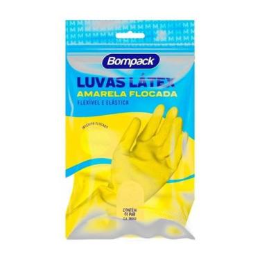 Imagem de Luva Látex Limpeza Multiuso Flocada Flexível  Antiderrapante - Bompack