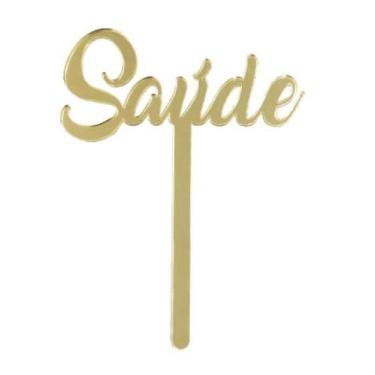 Imagem de Topo Topper de Bolo Natal Ano Novo Saúde Acrílico Dourado 12 cm Vivart