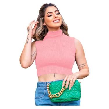 Imagem de Cropped Blusa Gola Alta Garrafinha Tricot Canelado Regata - EUC STORE,