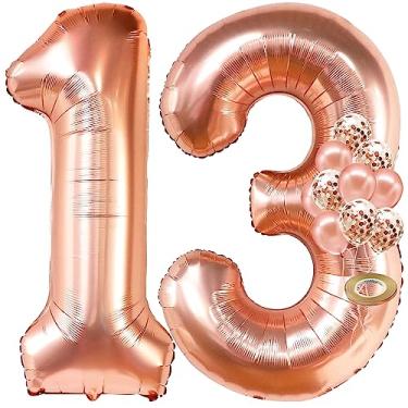 Imagem de 13 balões de ouro rosa – grande, 101 cm | confetes e balões de látex ouro rosa | decorações de aniversário de 13 anos de ouro rosa para meninas | 13 balões de ouro rosa para artigos de festa de aniversário