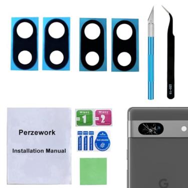 Imagem de Perzework Conjunto de 2 peças de reposição para lente traseira da câmera traseira para Google Pixel 7A com adesivo pré-instalado e kit de ferramentas de reparo