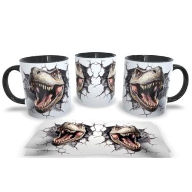 Imagem de Caneca Preta de Porcelana Personalizadas Arte Espelhada em 3D Animais (Dinossauro)