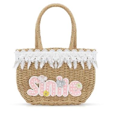 Imagem de Sacola feminina, bolsa de praia com borlas, bolsa de palha feita à mão, bolsa de verão adequada para férias, viagens, combinação diária, Caqui, One Size