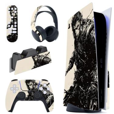 Imagem de PlayVital Conjunto completo de decalque para console ps5 edição de disco, adesivo de vinil para controle ps5, estação de carregamento, fone de ouvido e controle remoto de mídia - Inkblade Wukong