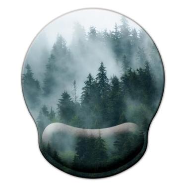 Imagem de Mouse pad com suporte de pulso, mouse pad ergonômico com almofada de descanso de pulso de espuma de memória, base de borracha antiderrapante mouse pad para jogos em casa, escritório, computador, laptop, floresta