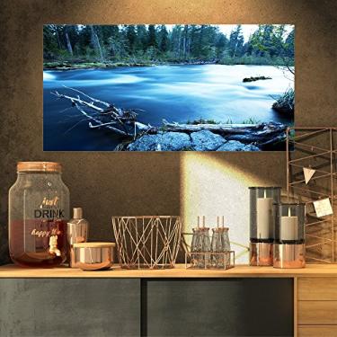 Imagem de Designart PT12260-32-16 Lindo rio azul na floresta - Arte em tela de paisagem grande, 32x16