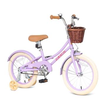 Imagem de ACEGER Bicicleta para meninas com cesta, bicicleta infantil de 4 a 6 anos, 35,5 cm com rodas de treino, 40,6 cm com rodas de treinamento e suporte, 50,8 cm com suporte. (Roxo, 40,6 cm