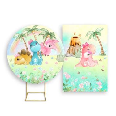 Imagem de Painel De Festa Redondo 1,50x1,50 + Painel Vertical 1,50x2,20 - Dinoss