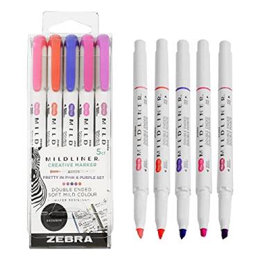 Imagem de Zebra Canetas marca-texto criativas Mildliner – Extremidade dupla – Conjunto bonito em rosa e roxo