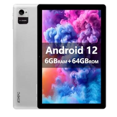 Imagem de ATMPC Tablet de 10 polegadas, tablet Android 12, 6 GB (expansão de 2 + 4) RAM 64 GB ROM, processador quad-core, tablets com tela sensível ao toque 1280 x 800 IPS HD, WiFi 6, câmera dupla, Bluetooth