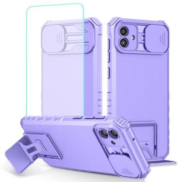 Imagem de Tothedu Capa para Galaxy A06, capa para Samsung A06 SM-A065F com protetor de tela de vidro temperado e capa de câmera deslizante, capa protetora fina com suporte resistente para Samsung Galaxy A06