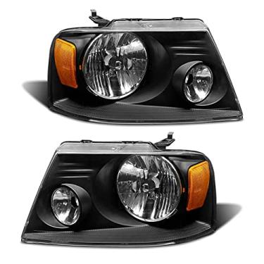Imagem de ADCARLIGHTS Conjunto de farol de captador F150 2004-2008 para Ford F150 04-08/06-08 Lincoln Mark LT capa preta com refletor âmbar substituição esquerda e direita