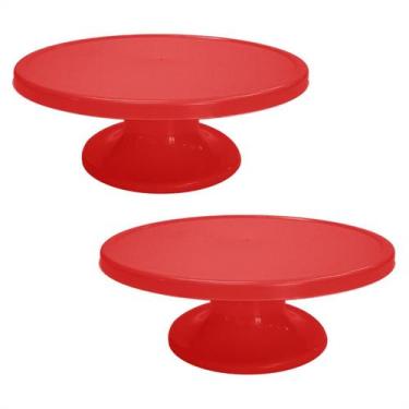 Imagem de Kit 2 Suporte Bolo Boleira Pé Liso Médio Sobremesa Vermelho - LSC Toys