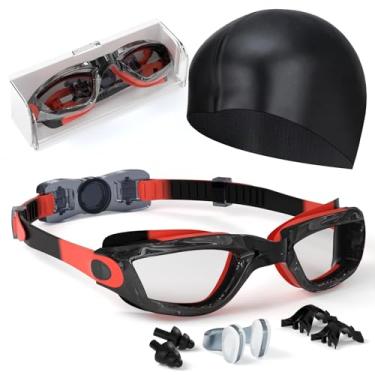 Imagem de Hurdilen Óculos de natação infantis, óculos de natação para crianças de 3 a 14 anos com touca de natação, clipe de nariz, ponte de nariz, tampões de ouvido