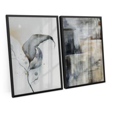 Imagem de Quadro Flor E Pinceladas Cinzas Abstrato Moderno Para Quarto - Bimper 