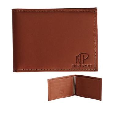 Imagem de Carteira De Couro Masculina Dobrável Compacta Casual Social - New Port