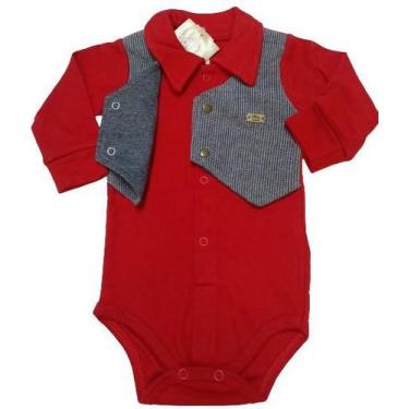 Imagem de Body Longo Suedine Bebê Menino Luxo Finta Colete Katita 2729, Vermelho
