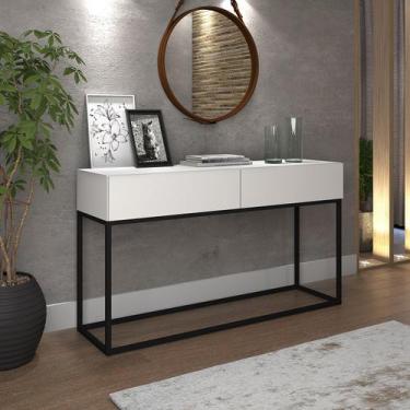 Imagem de Aparador Para Quarto 2 Gavetas Pés Estilo Industrial Eros Branco com P