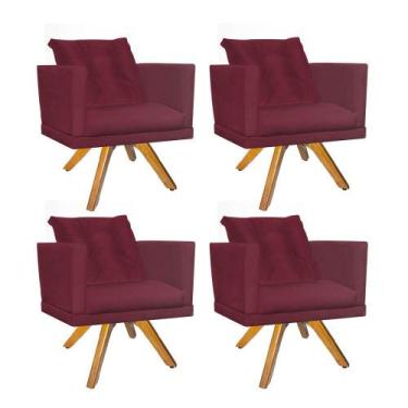 Imagem de Kit 04 Poltrona Milena Confort Base Giratória Caramelo Com Almofada Sa