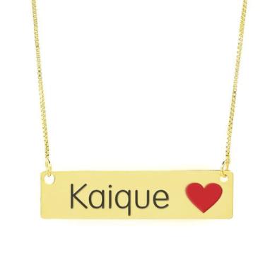 Imagem de Colar Nome Personalizado Coração Resinado Kaique Banhado Ouro 18K - 99